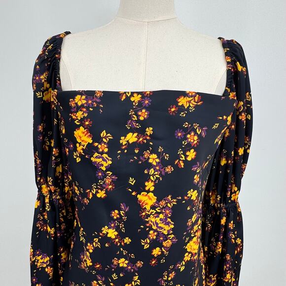 C/MEO Collective mini satin dress large bishop sleeves square neck blue floral - Picture 2 of 12